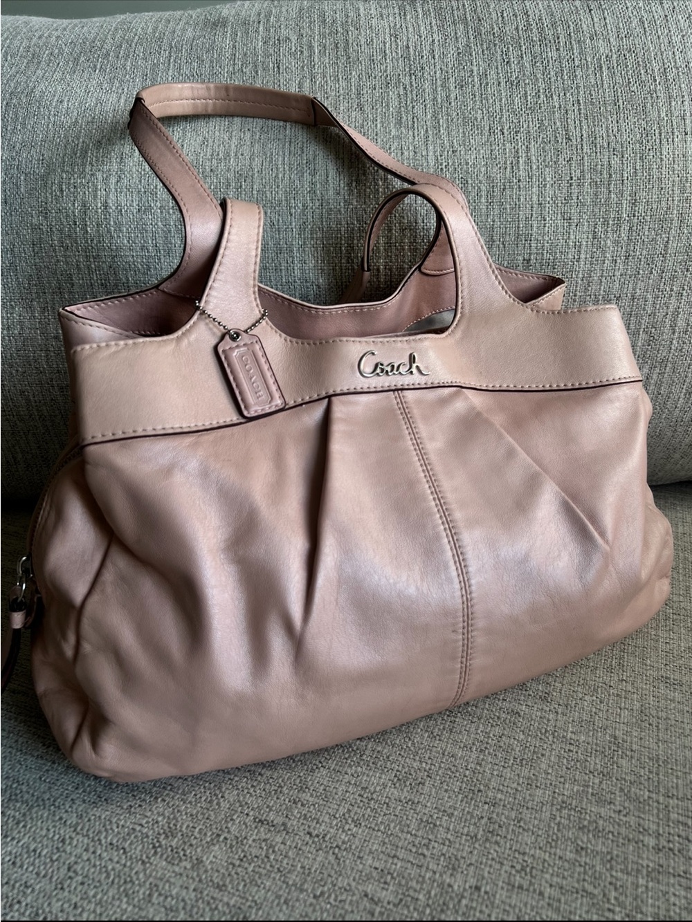 Coach Dusty Pink Leather Pleated Tote